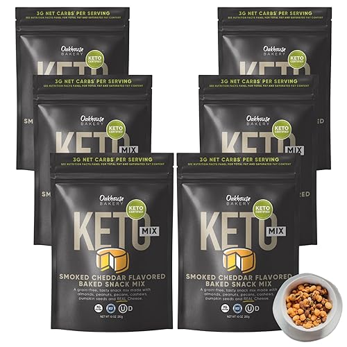 Oakhouse Bakery, mezcla de bocadillos Keto, sabor a cheddar ahumado, paquete de 6 unidades, hecha con queso real, bajo en carbohidratos, sin granos,