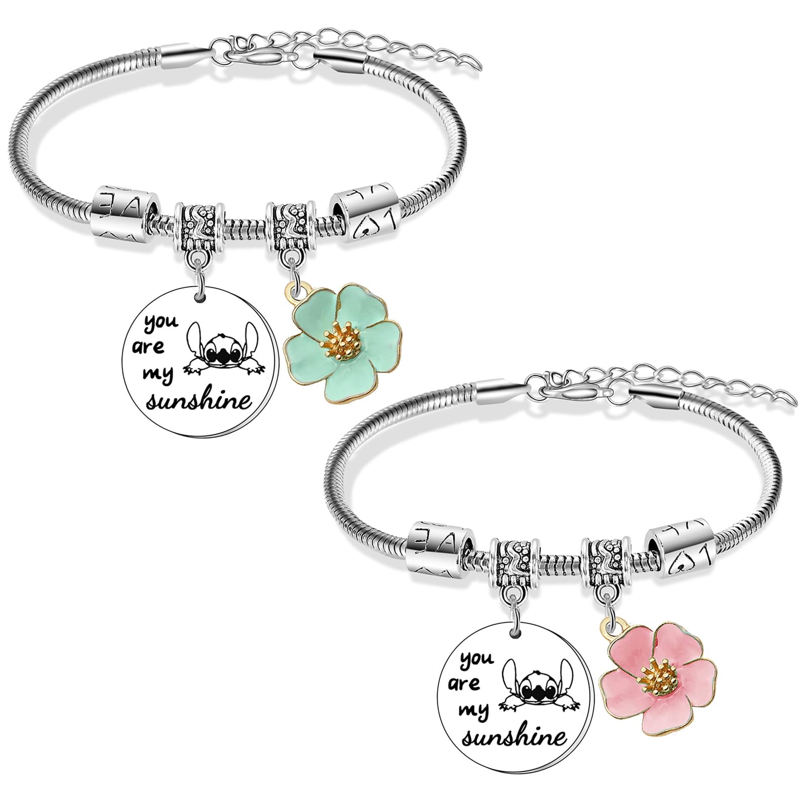 Sykerout 2 pulseras de Lilo y Lilo, pulseras de punto, regalos de Lilo y Stitch, joyas para niñas para mujeres, eres mi sol, pulseras de Disney significa familia, familia, amantes, mejores amigos.