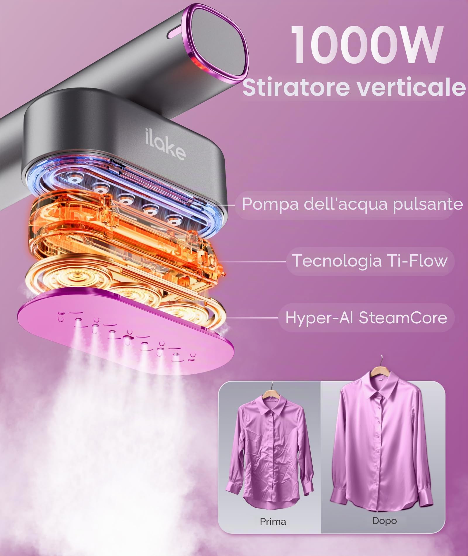 Piastra a vapore per vestiti, 100 – 240 V Dual Voltage Travel vapore, 1000 W e 120 ml, per viaggi d'affari a casa, grigio siderale