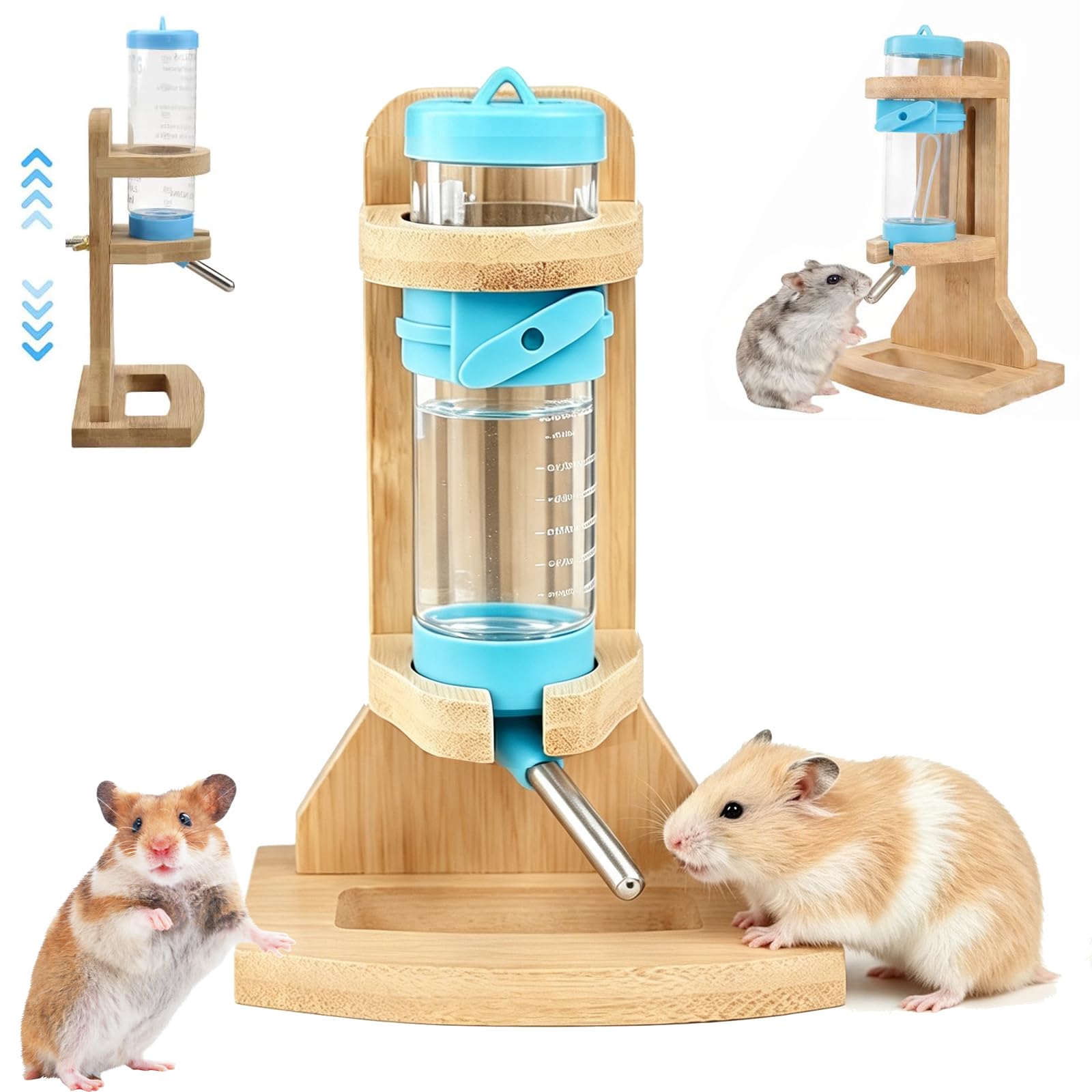 Norhogo 1pcs 125ml Hamster Water Bottle with Adjustable Wooden Stand, Blue
