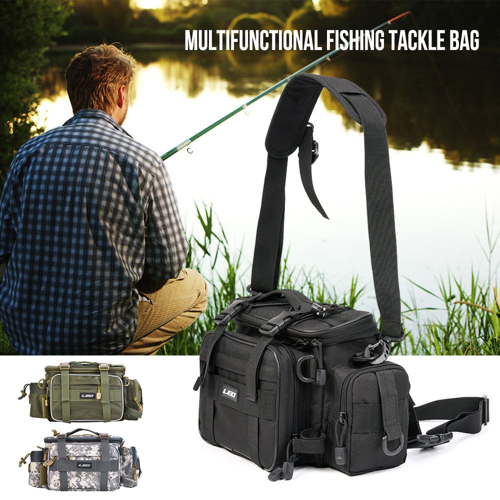 LIXADA Multifonctionnel Sac de pêche Plein air Sac à Bandoulière Sac de Taille Pack Leurres de Pêche Tackle Sac (Armée Verte)