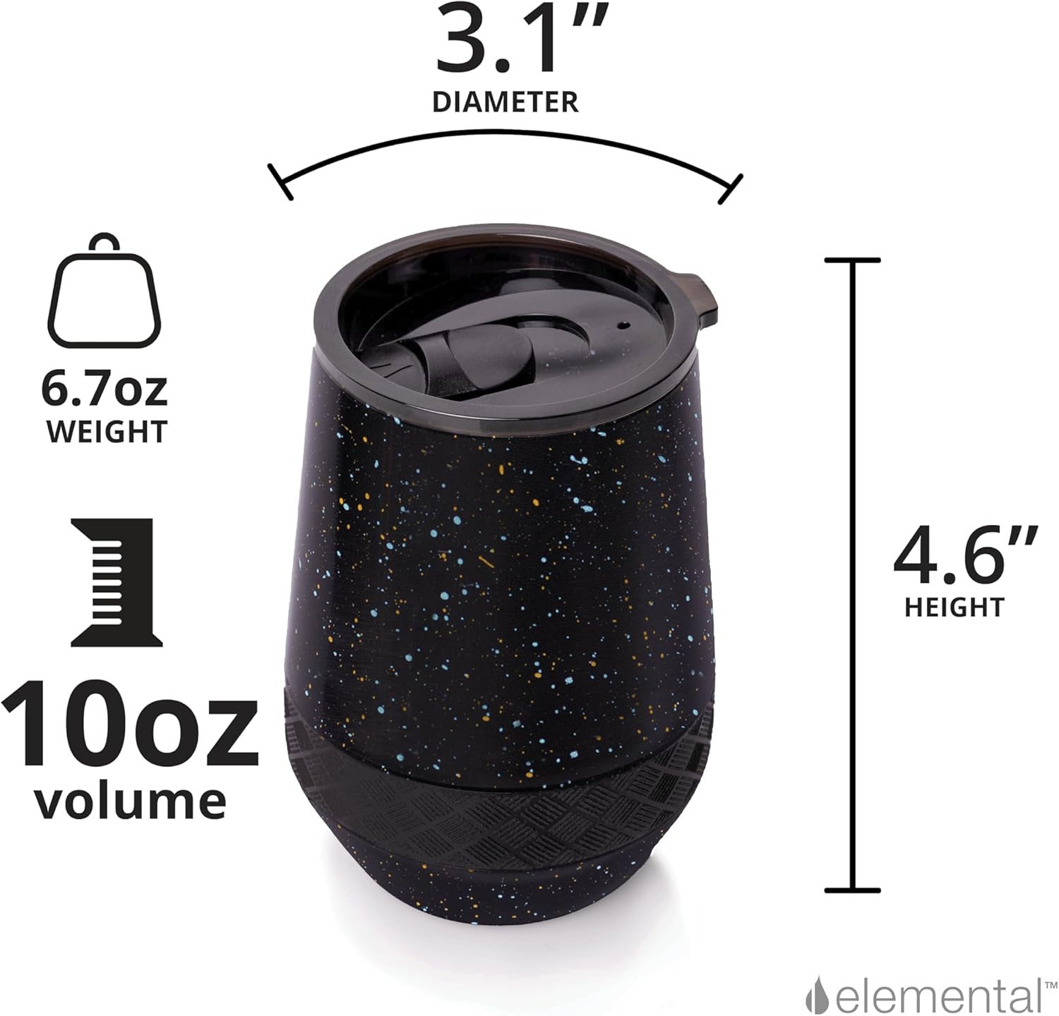 Elemental Recess Wine Tumbler - Triple Wall Insulated Stainless Steel Coffee Mug for Hot & Cold Drinks - Portable Cup with Shatterproof Sip Lid for Camping, Outdoor & Travel - 10oz - Black Speckle - Image 4