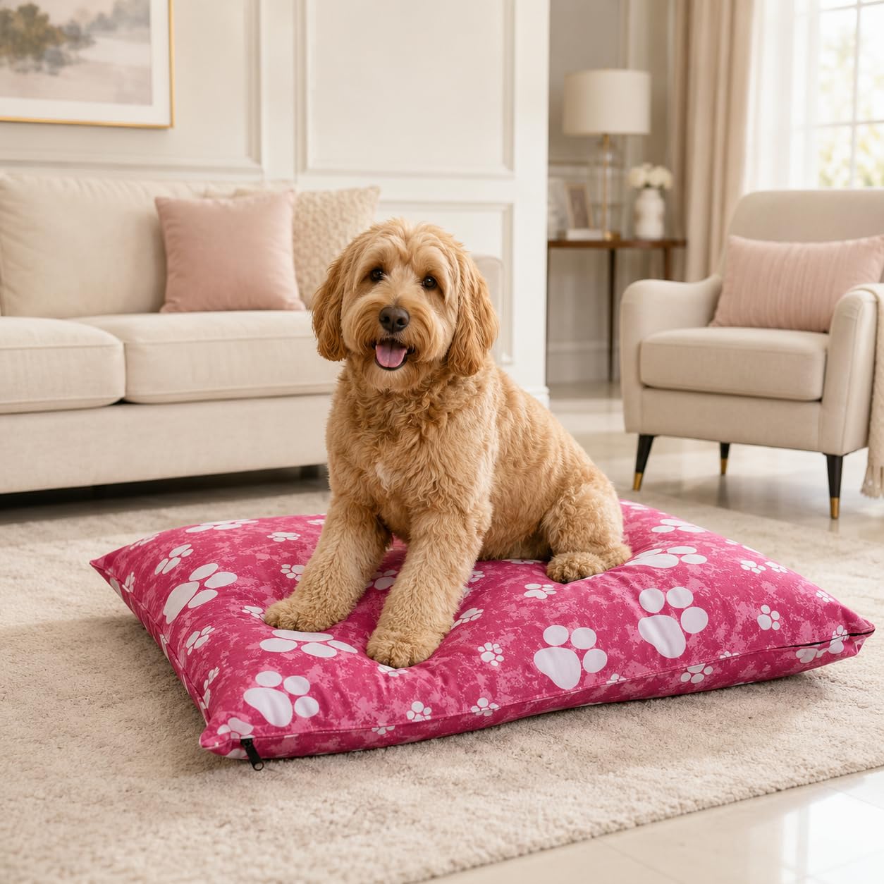adsin Extra Large Dog Bed Zipped Removable & Washable Pet Cushion Cover Only (Pink Paw, Extra Large (38" x 59") Inch)