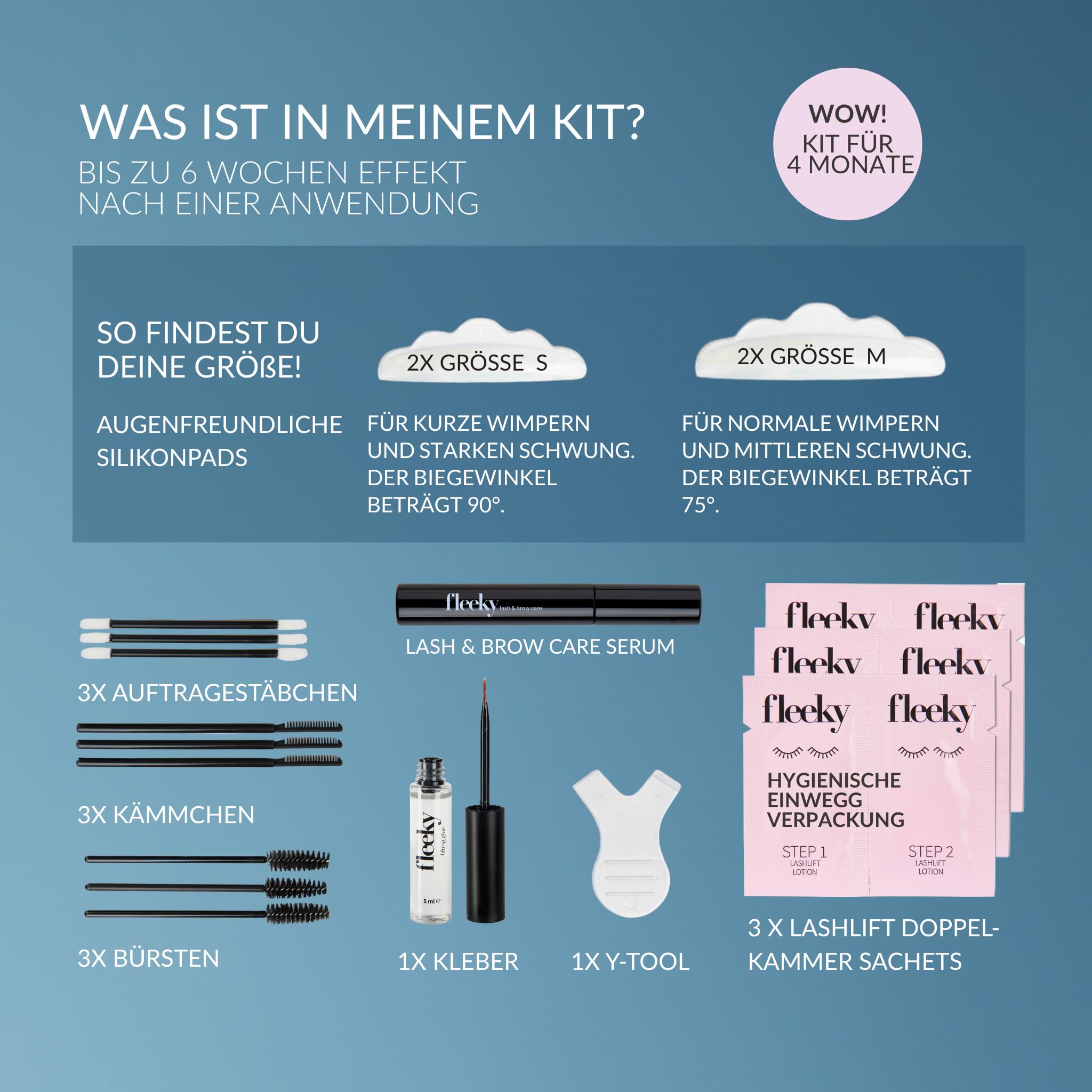 Fleeky Lash Lifting Set Bundle + Fleeky Lash & Brow Care – Wimpernserum ohne Hormone für Wimpern & Augenbrauen - für bis zu 6 Wochen ausdrucksvollen Schwung