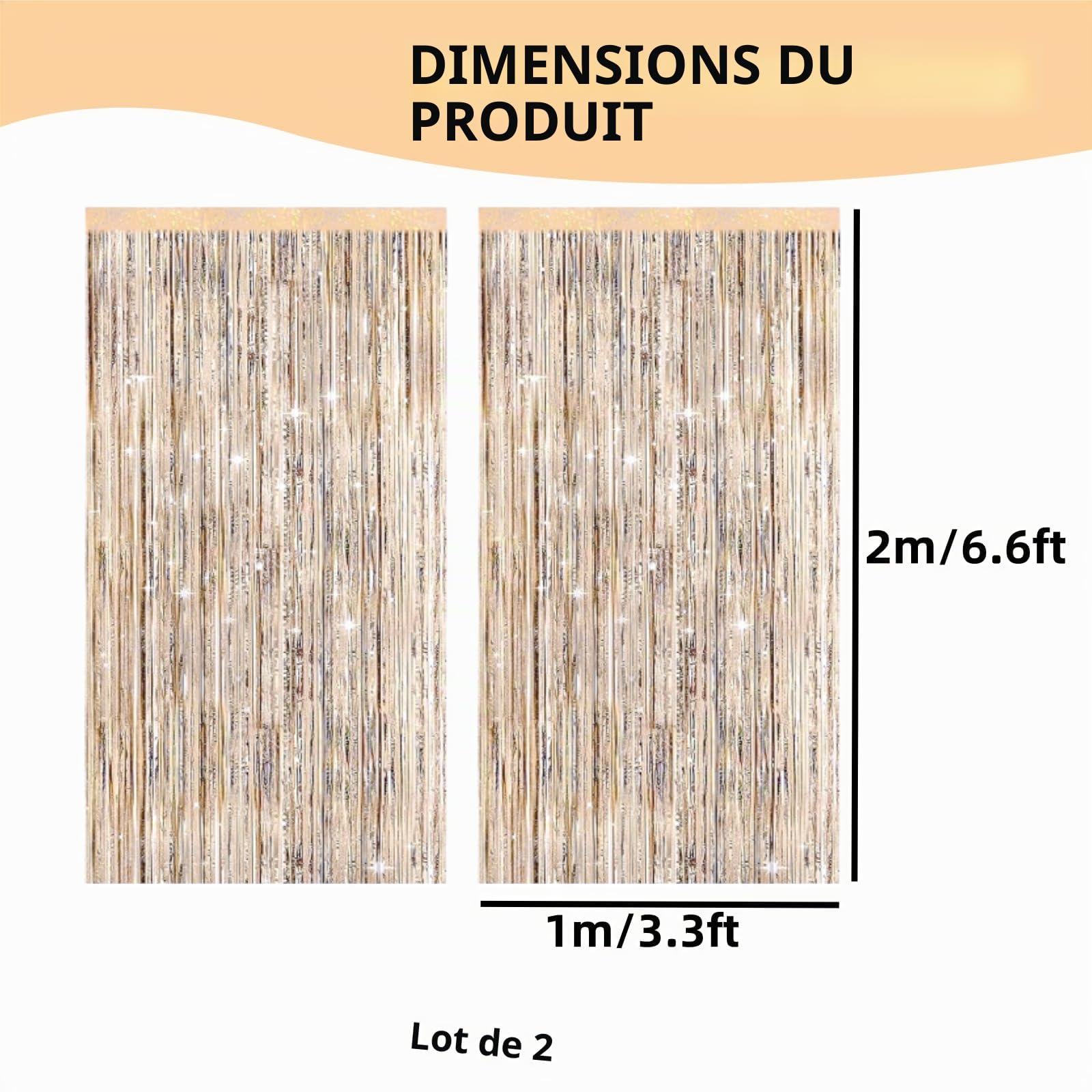 Lot de 2 rideaux à franges pailletées pour décorations de Noël, fête, mariage et anniversaire Champagne doré 1 x 2 m
