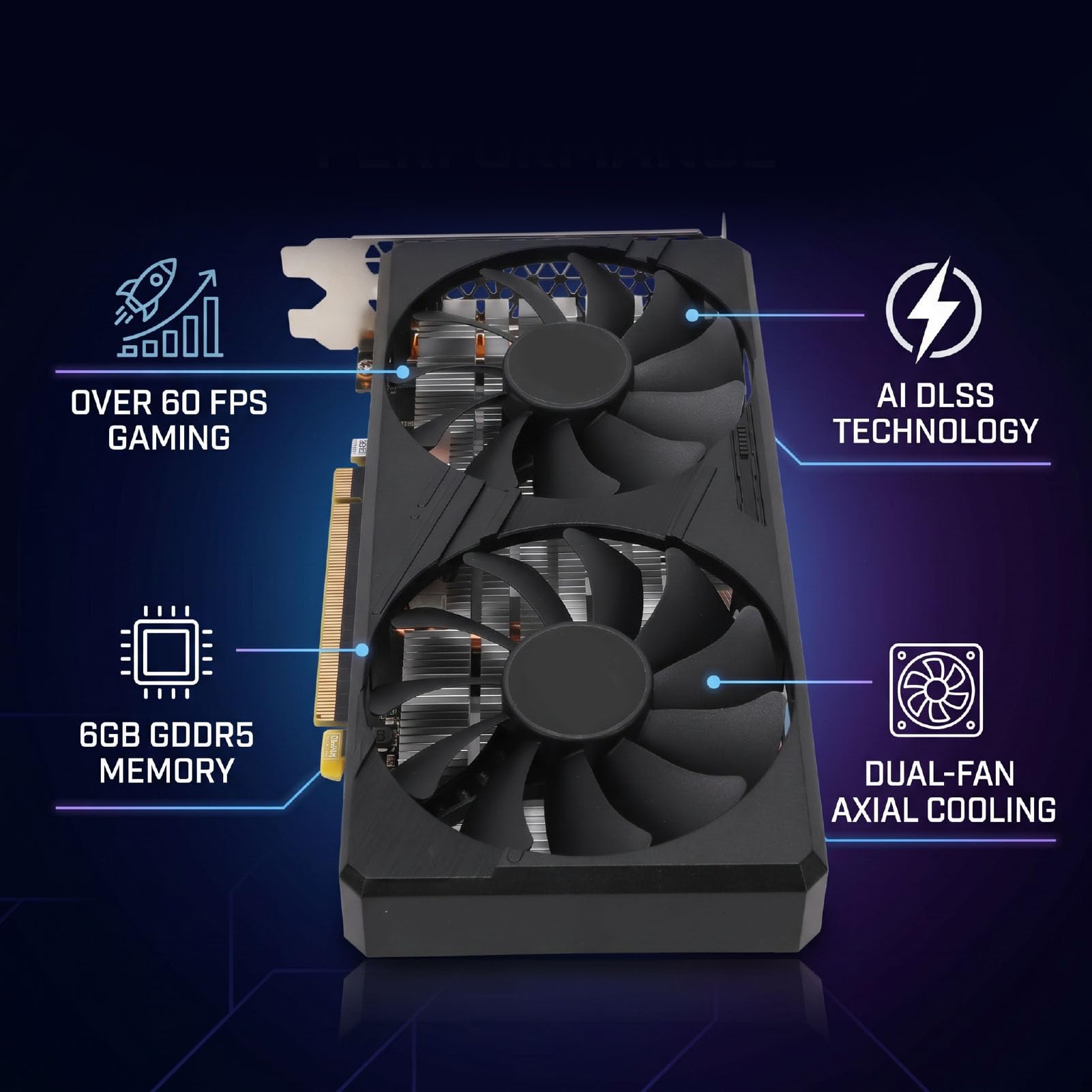 Dpofirs Karta Graficzna do Gier, 6 GB GDDR5 192-bitowa Karta Graficzna PCI Express 3.0 X16 1280 Core z Podwójnym Wentylatorem, HDMI DisplayPort, Obsługa Gier Komputerowych 1080P/1440P