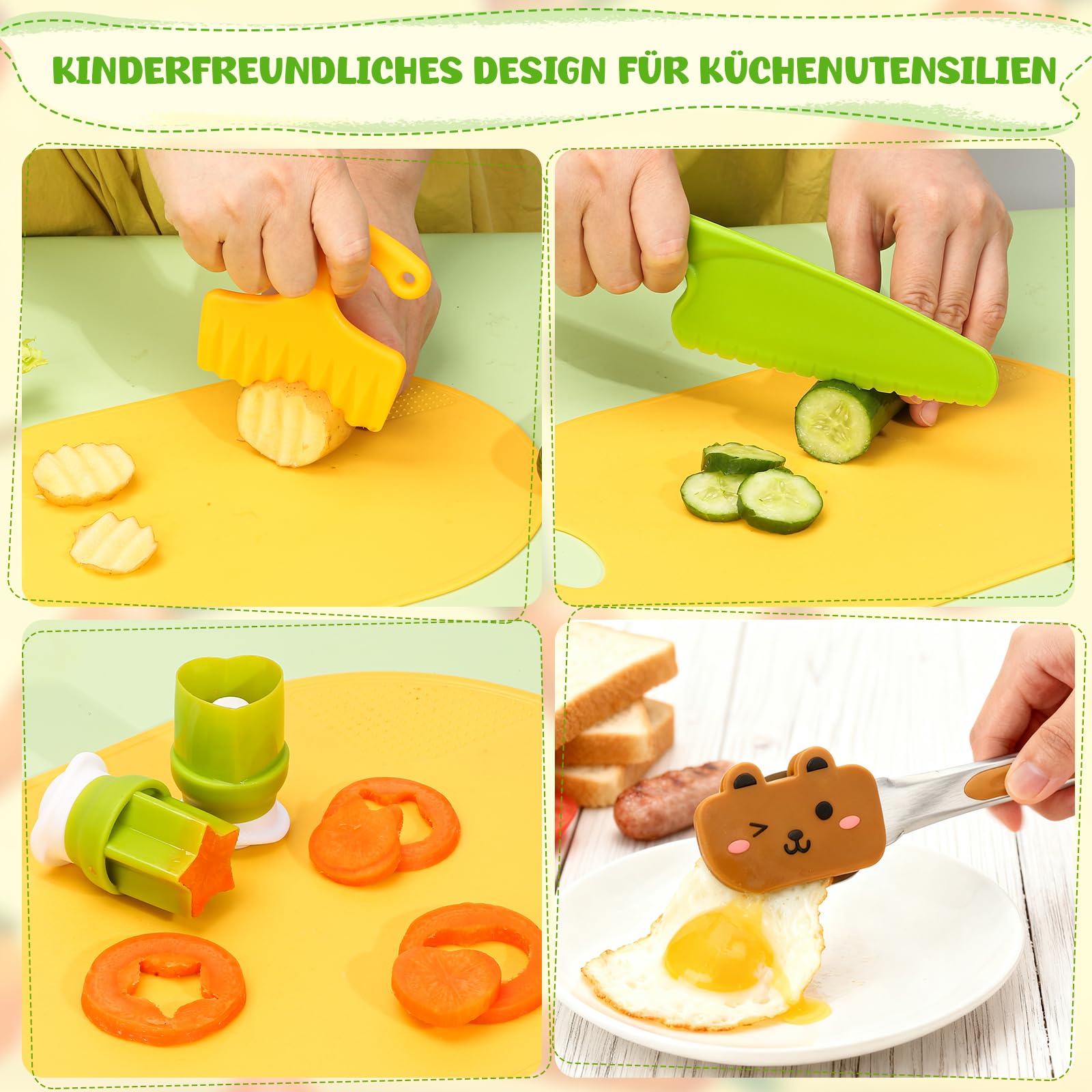 Kindermesser 21- teiliges Kinder Sicherheit Küchenmesser für echtes Kochen und Schneiden mit Krokodil Holzmesser, Schneidebrett, Kinder Küchenspielzeug für Lernen & Spielen Montessori Messer