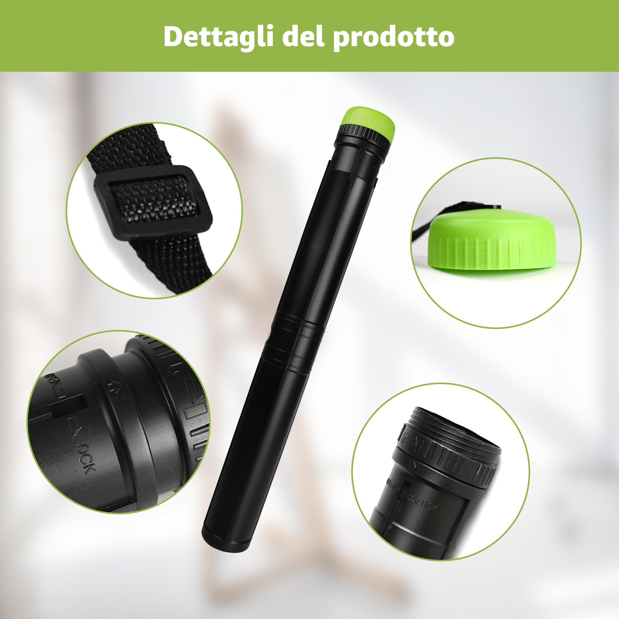 Pryma Tubo Portadisegni Estendibile 8,5x78/130 cm – Portadocumenti Rigido con Tappo a Vite e Sistema di Blocco – Custodia per Disegni, Poster e Mappe