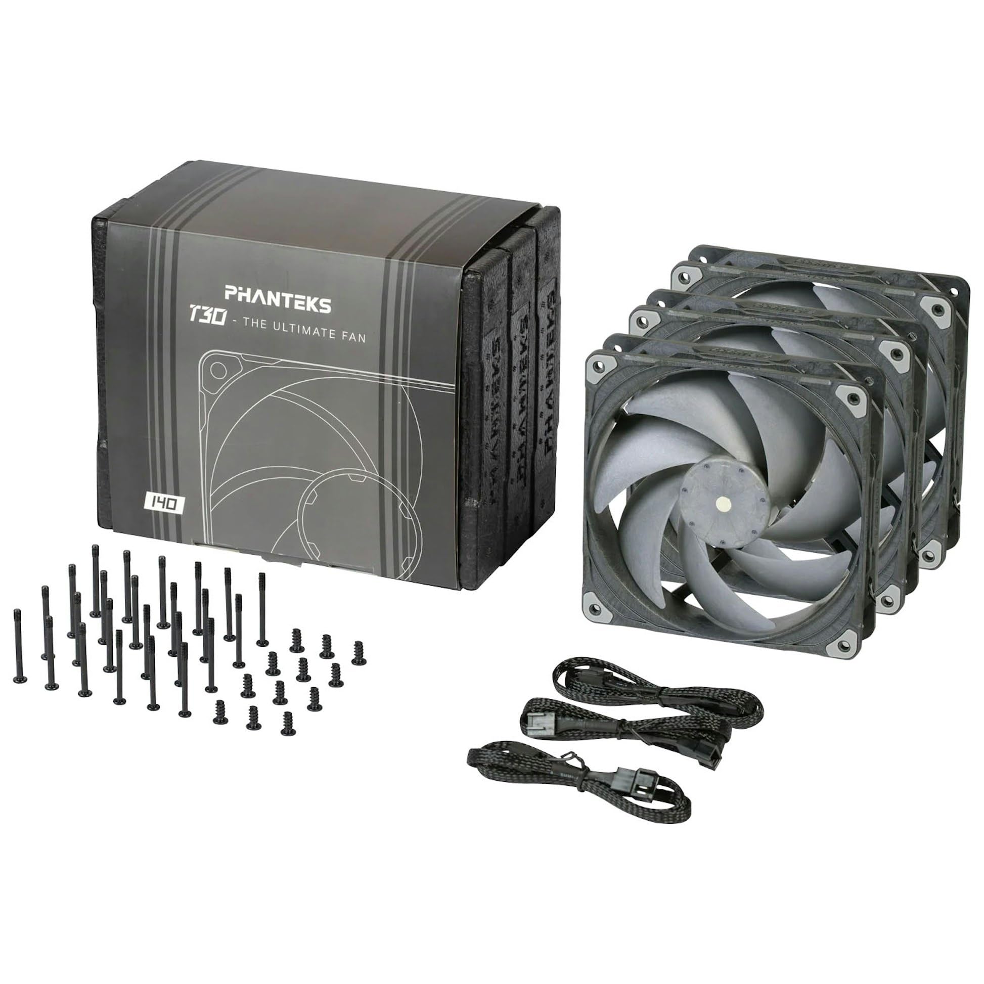 Phanteks T30-140 PWM-Lüfter Set mit 3 Stück 140 mm Fans Schwarz | Leistungsstarke Kühlung für PC-Gehäuse & Radiator