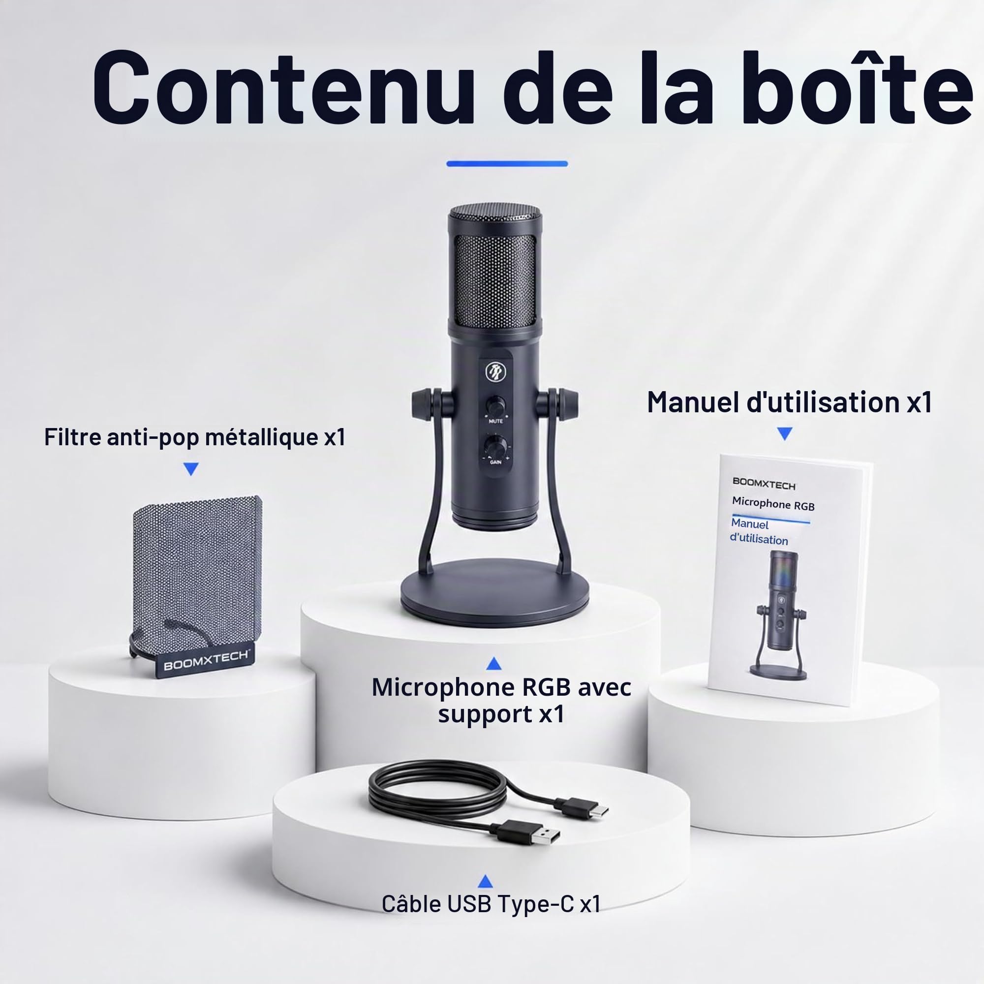 Microphone Condensateur RGB USB PC PS4/PS5 avec Réduction du Bruit
