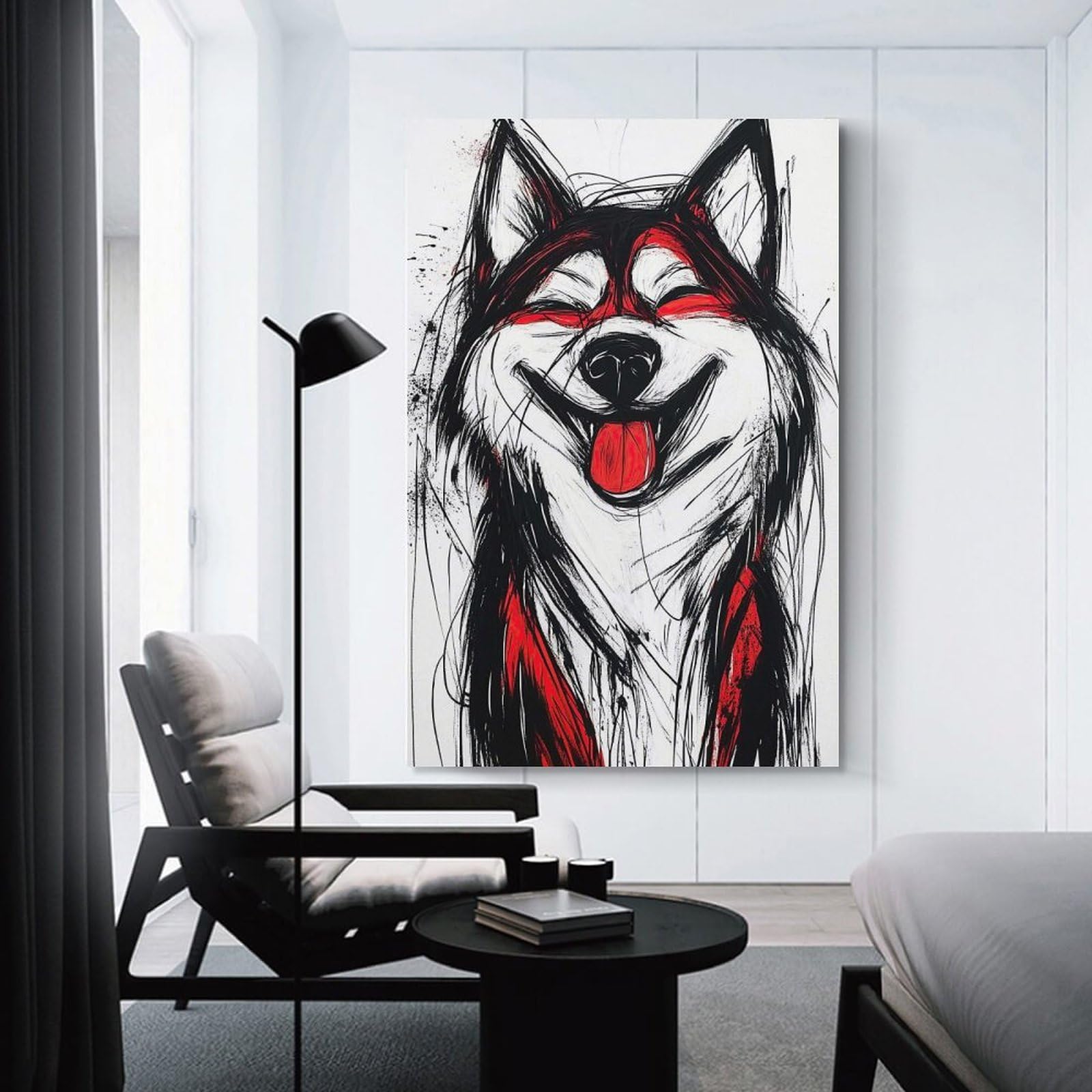 Junmoney Smiling Husky Dog Art Room Decor Wall Art 20x30inch(50x75cm), for Entrance Spaces, Stair Walls Or Halls, A Neat Decor Update for Hallways