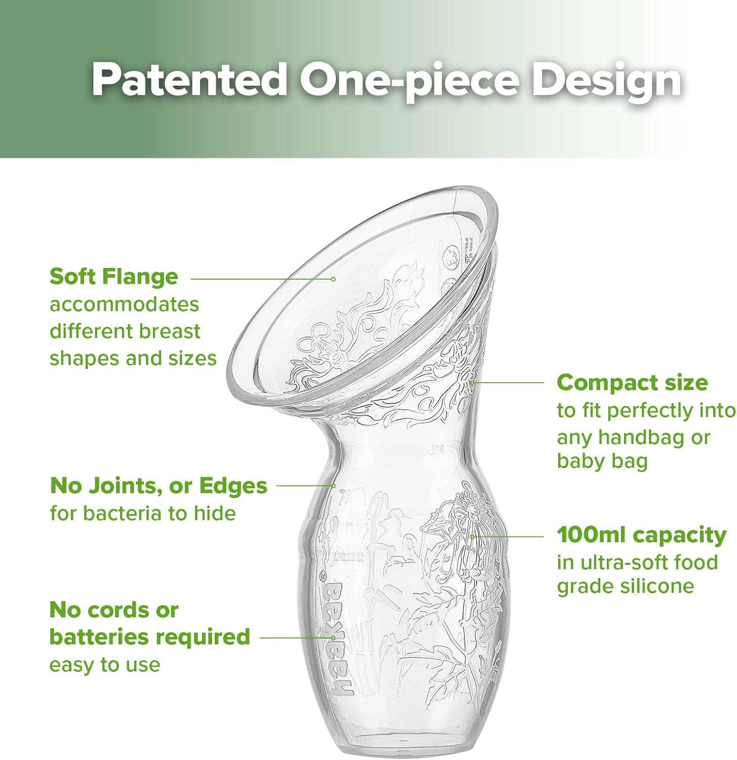 haakaa 100 ml Silicone Breast Pump with Lid, Transparent Manual Breast Pump, Healthy and Harmless, Save Every Drop of Breast Milk