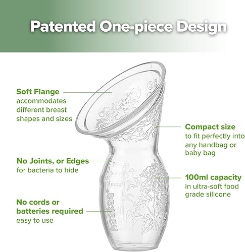 Miniatura 5 de haakaa Extractor de leche de silicona de 3.4 fl oz con tapa, extractor de leche manual transparente, saludable e inofensivo, ahorra cada gota de