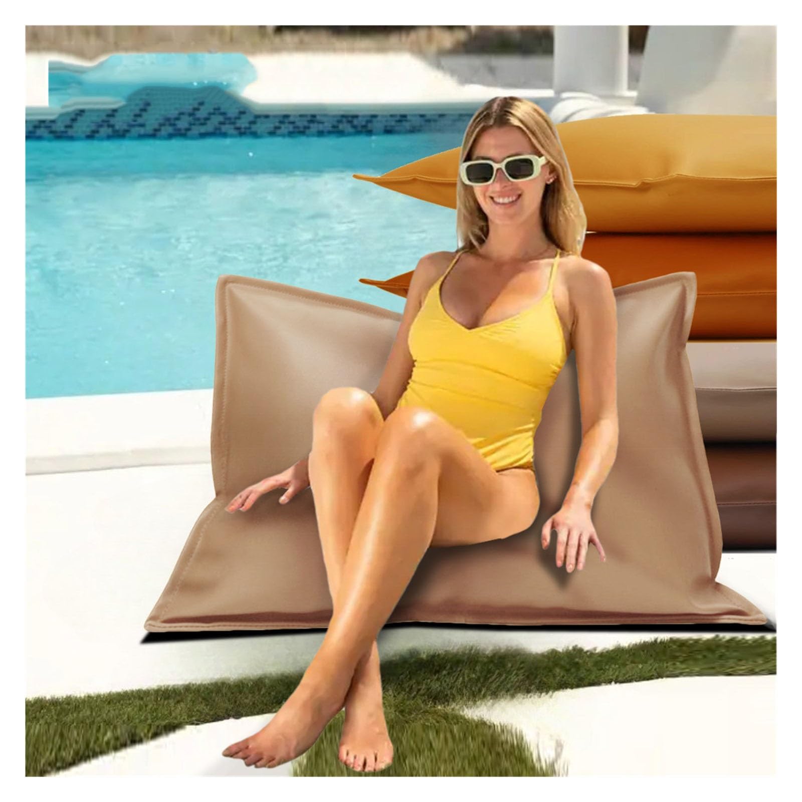 Pokrowiec na worek fasolowy ze sztucznej skóry na zewnątrz Poszewka na poduszkę Beach Club(70x30cm-light beige)