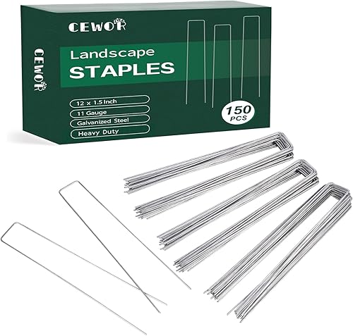 CEWOR Paquete de 150 grapas de paisaje de 12 pulgadas, estacas para valla de jardín, grapas galvanizadas de calibre 11, grapas resistentes para