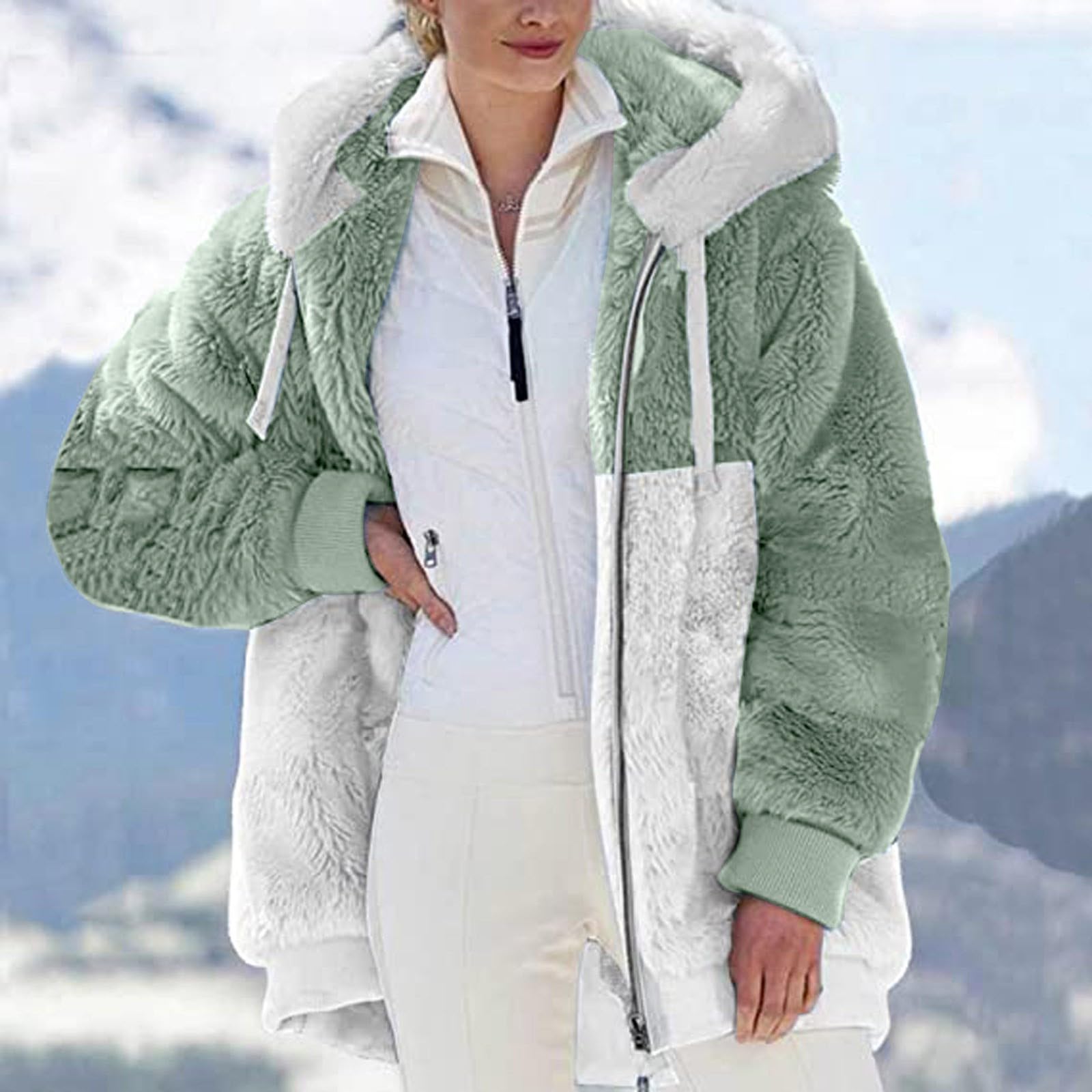 Generico Sudaderas Largas Algodón Mujer con Cremallera Sin Capucha - Top Blanco Mujer Elegante Oversize Hoodie Ligero Moda Térmica Felpa Suave con Bolsillos Cómodos Ropa Otoño Casa Al Aire Libre