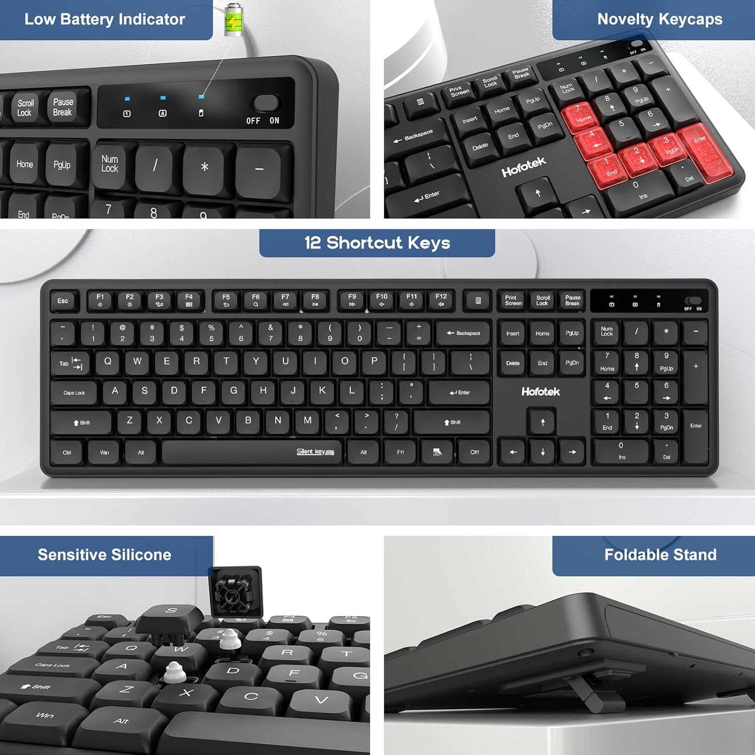 Silent Wireless Keyboard and Mouse Combo, 90% Less Noise, Full Size Numpad, Ultra Slim, Quiet & Soft Touch, Cordless Adjustable DPI Click Mice for Computer Laptop PC Office Desk Accessories - Image 4