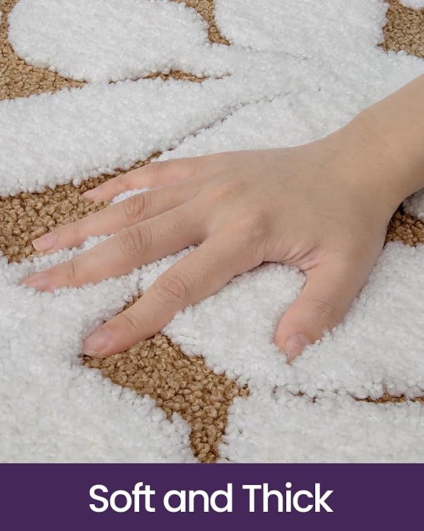 DEXI Bathroom Rugs Non Slip Washable 32x20, Boho White Leaf Bath Mat, Brown by DEXI - Used condition - Image 4
