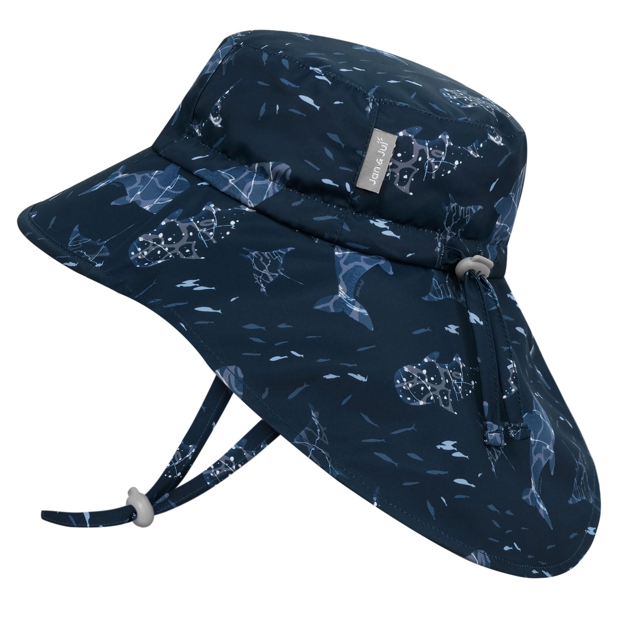 Jan & Jul Boys Navy Whale Play ' Quick Dry Sun-Hat With Neck Flap For Swimming, 50+ Upf Hat For Toddlers (M: 6-24 Months, )