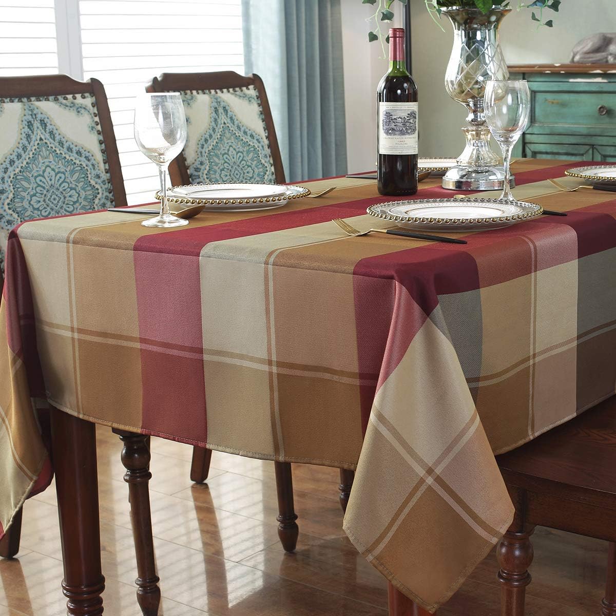 SASTYBALE Rectangle Tablecloth Checkered Style Polyester Table Cloth Spillproof Heavy Weight Table Cover for Kitchen Dinning Tabletop (Rectangle/Oblong, 52" x 70" (4-6 Seats), Red) Red Rectangle/Oblong, 52" x 70" (4-6 Seats)