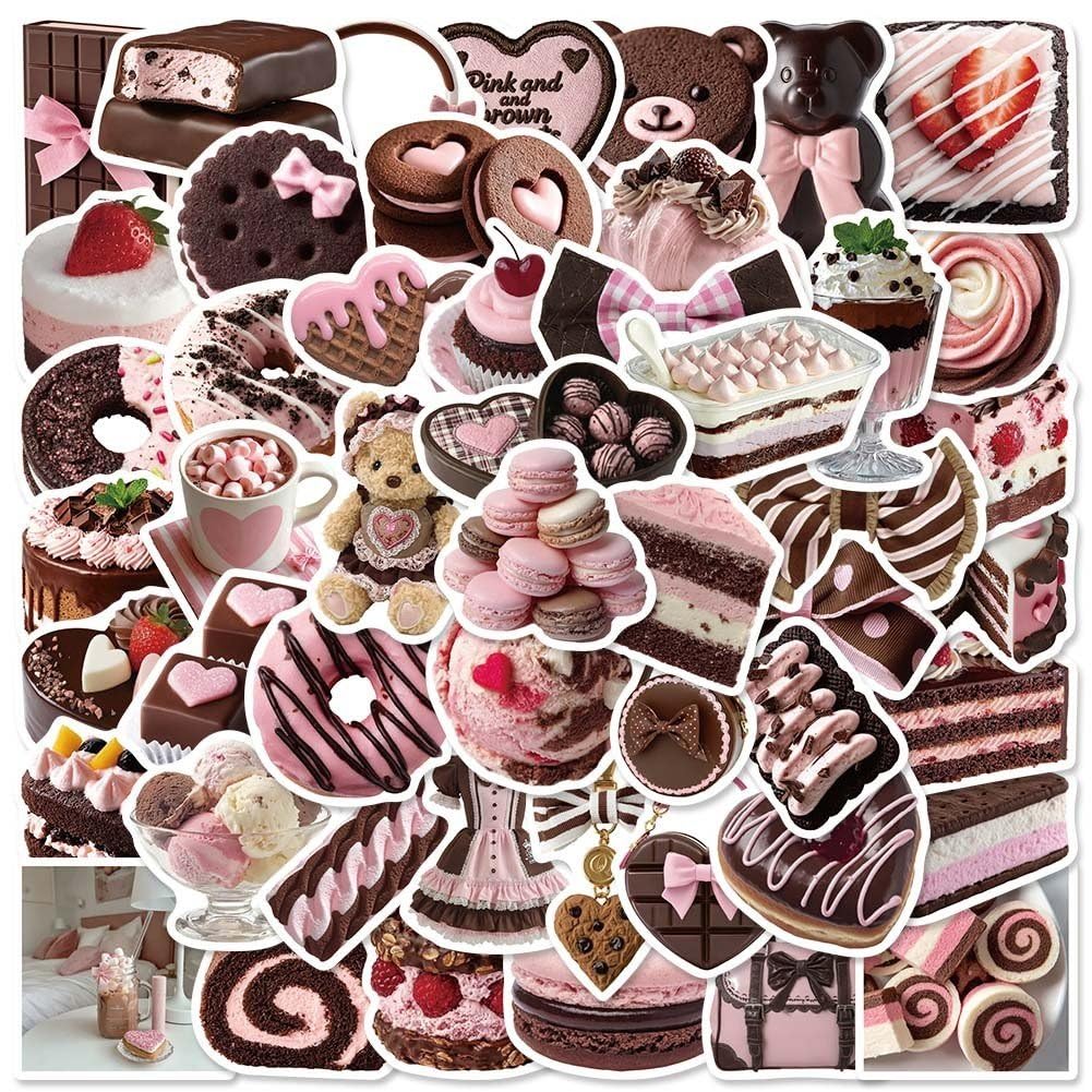 Sslvya 50 Pcs Dessert Stickers, Cute Cake Stickers Waterproof Decals for Water Bottles Laptop Luggage Skateboard Scrapbook Journal Phone Case Notebook