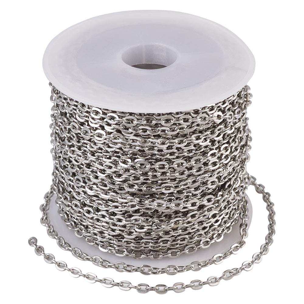 Cheriswelry 10m Iron Cable Chains Oval Cross Curb Chain Rolo Cable Link Unwelded with Spool for Jewelry Crafts Making, Platinum โ image 1