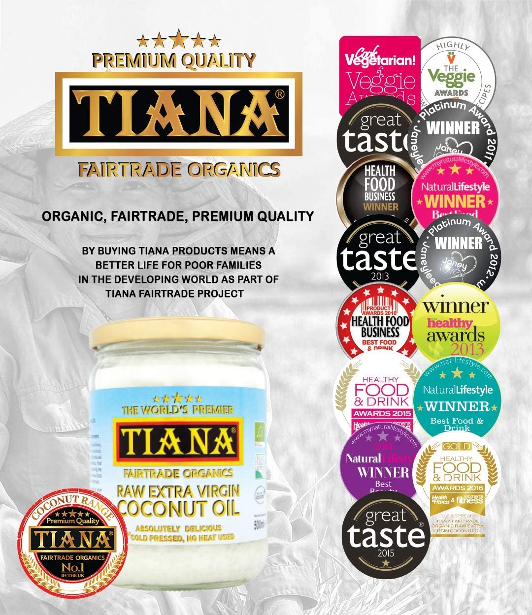 TIANA Fair Trade Organics Raw Extra Virgin Coconut Oil 500 ml