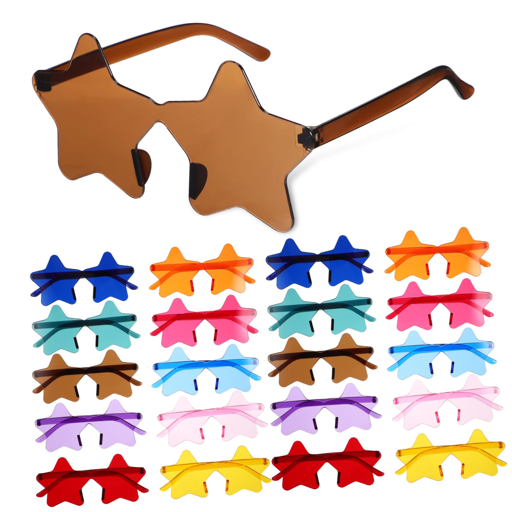 Operitacx 20 Stück Teiliges Sternförmige Sonnenbrillen Damen Herren Rimless Randlose Trendige Partybrille Uv Schutz Bunte Spaßbrille für Alltag Fotoevents