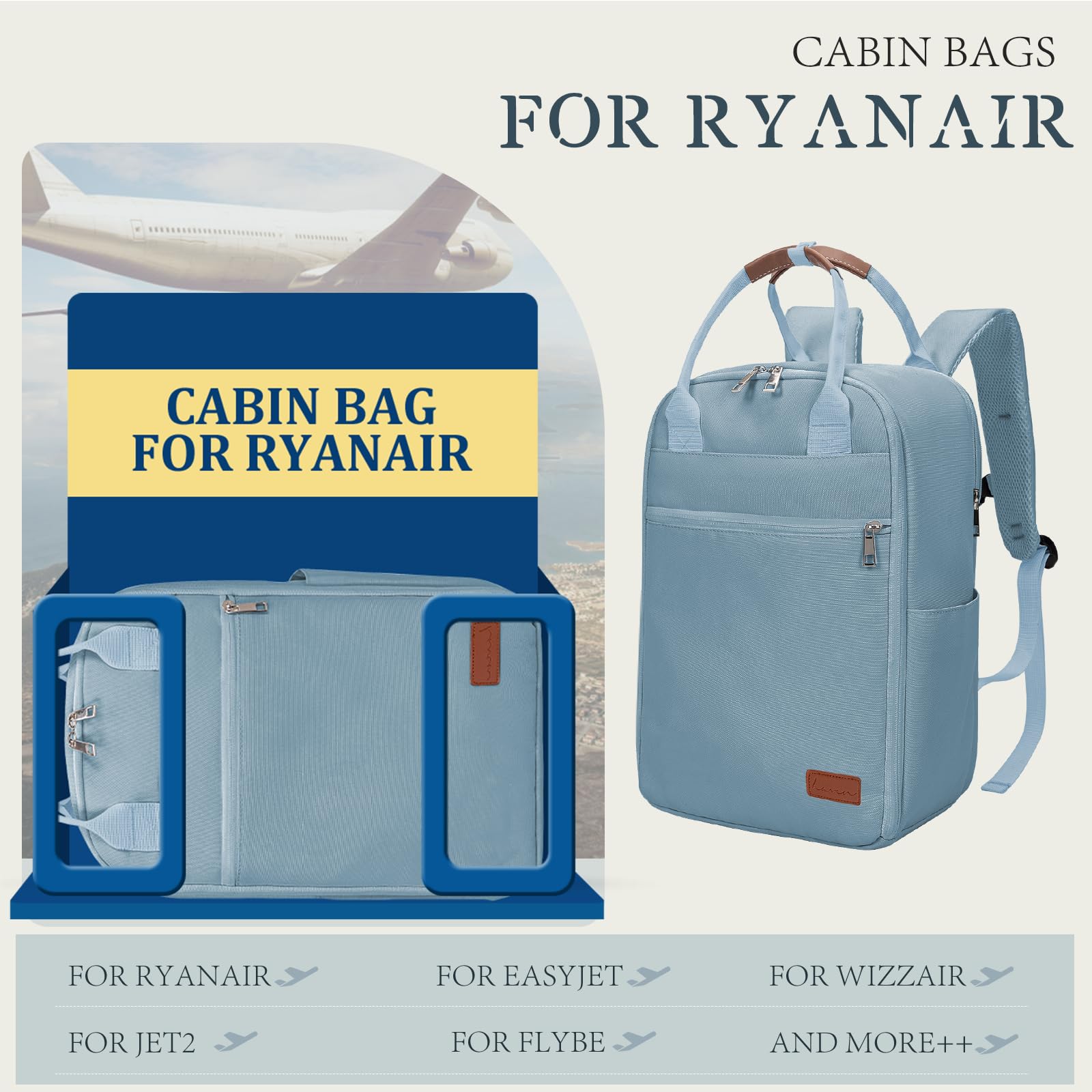 Hayayu Zaino Da Viaggio Per Ryanair 40x30x20, Zaino Viaggio Aereo Bagaglio A Mano Per Wizzair 40x20x30 Donna Uomo Borse Da Cabina Zaini Per Laptop 14 Pollici Con Tasca Antifurto Fibbia Toracica