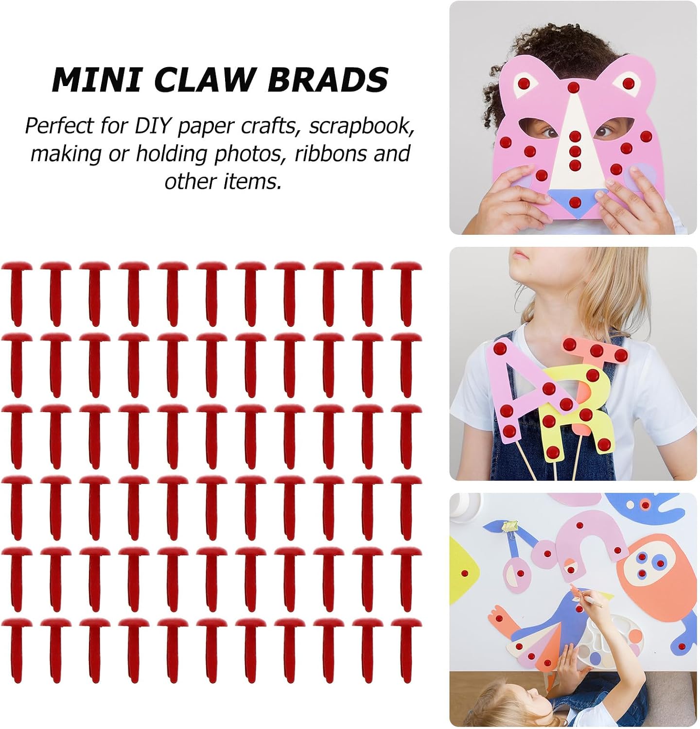 ARTSEWPLY 200Pcs Mini Metal Brads DIY Craft Fasteners Colored Two-Prong Nails for Scrapbooking Paper Projects and Handmade Supplies Red