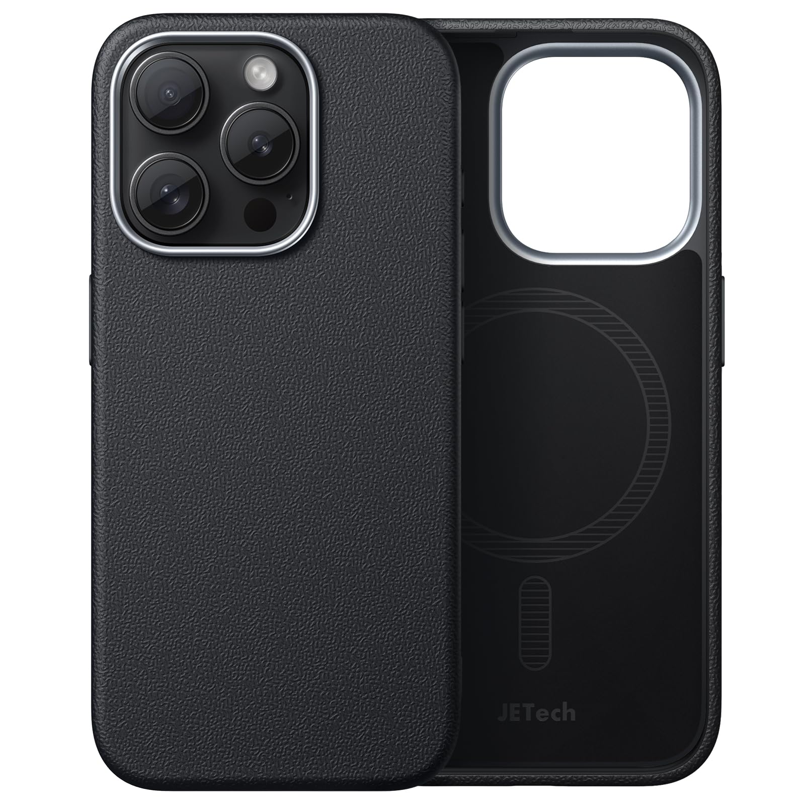 JETech Cover Sottile per iPhone 15 Pro 6,1 Pollici Compatibile con MagSafe, Custodia Morbida in TPU Antigraffio Antiurto per con Design della Texture in Pelle, Non in Pelle (Nero)