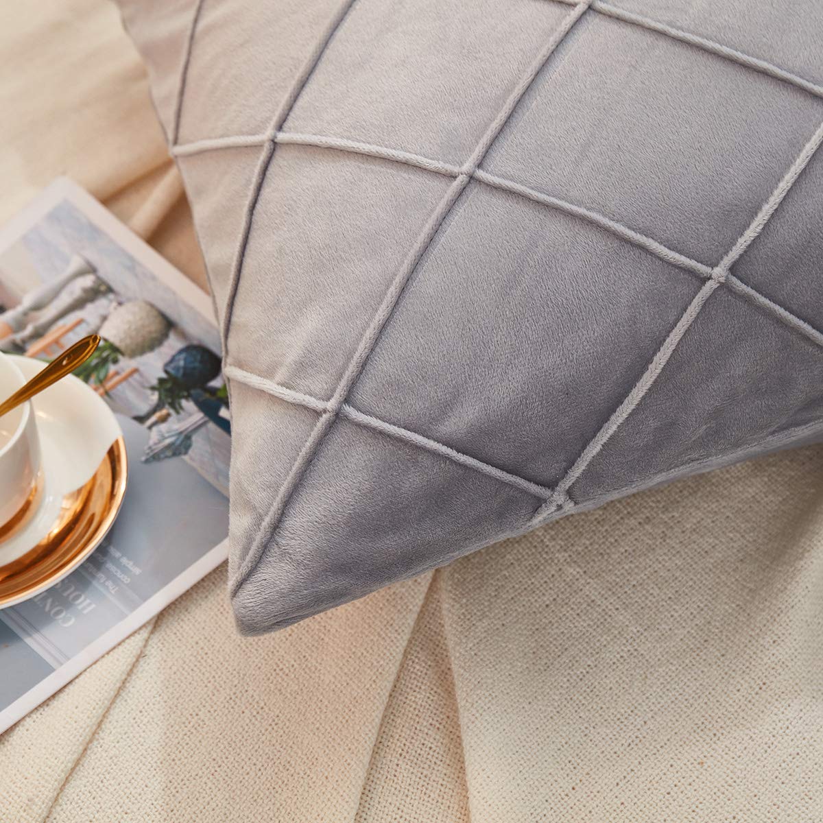 JAUXIO - Juego De 2 Fundas De Almohada De Terciopelo De Vidrio Plisado Con F 1865171