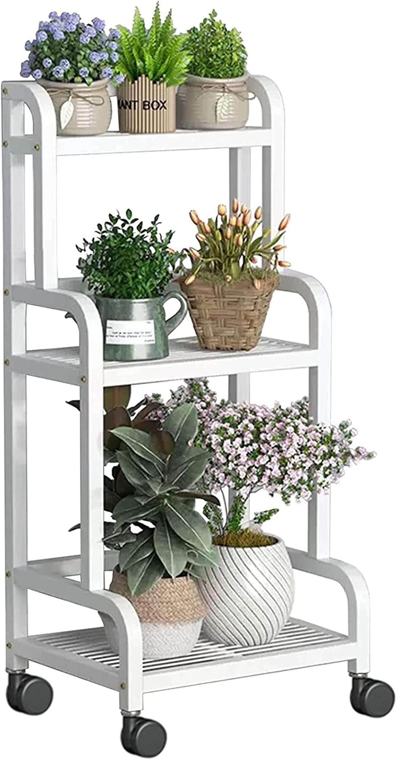 SnamicE Indoor Plant Stand Plant Stand On Wheels, Outdoor Indoor Tall Flower Pot Storage Decoration Shelves, 3Tier Flower Rack Shelf for Balcony Living Room Garden Patio Office,A-80x40x107cm