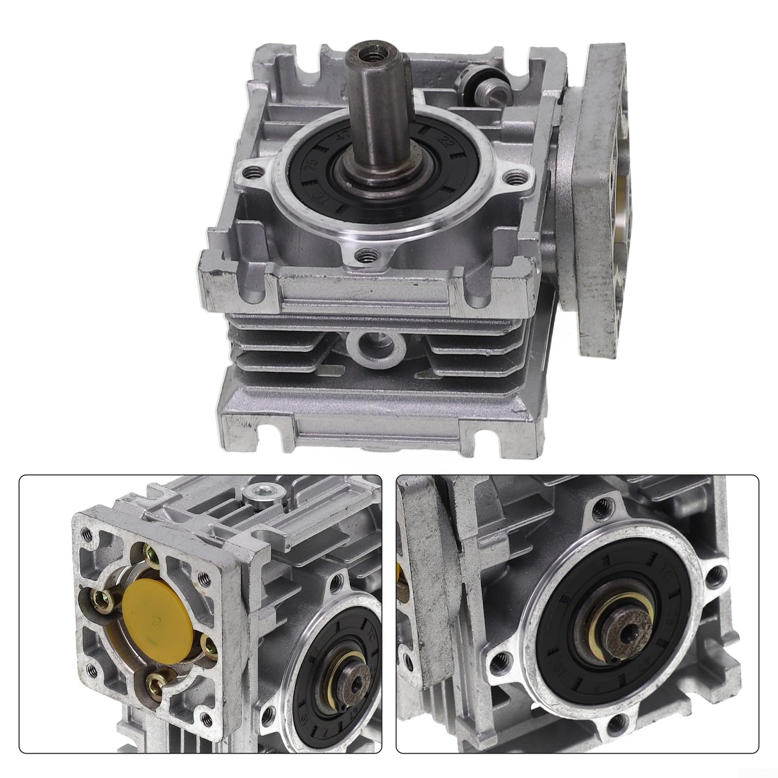 Reductor de engranaje helicoidal con eje de salida de 14 mm RV030 para motores NEMA 23 que ofrece una capacidad de par de hasta 24 Nm (relación 20 1)