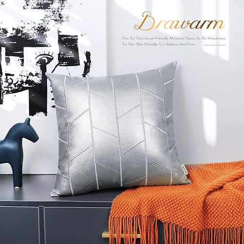Miniatura 4 de BRAWARM Fundas de almohada de piel sintética de 20 x 20 pulgadas, fundas de almohada de cuero plateado, paquete de 2, almohadas decorativas de cuero