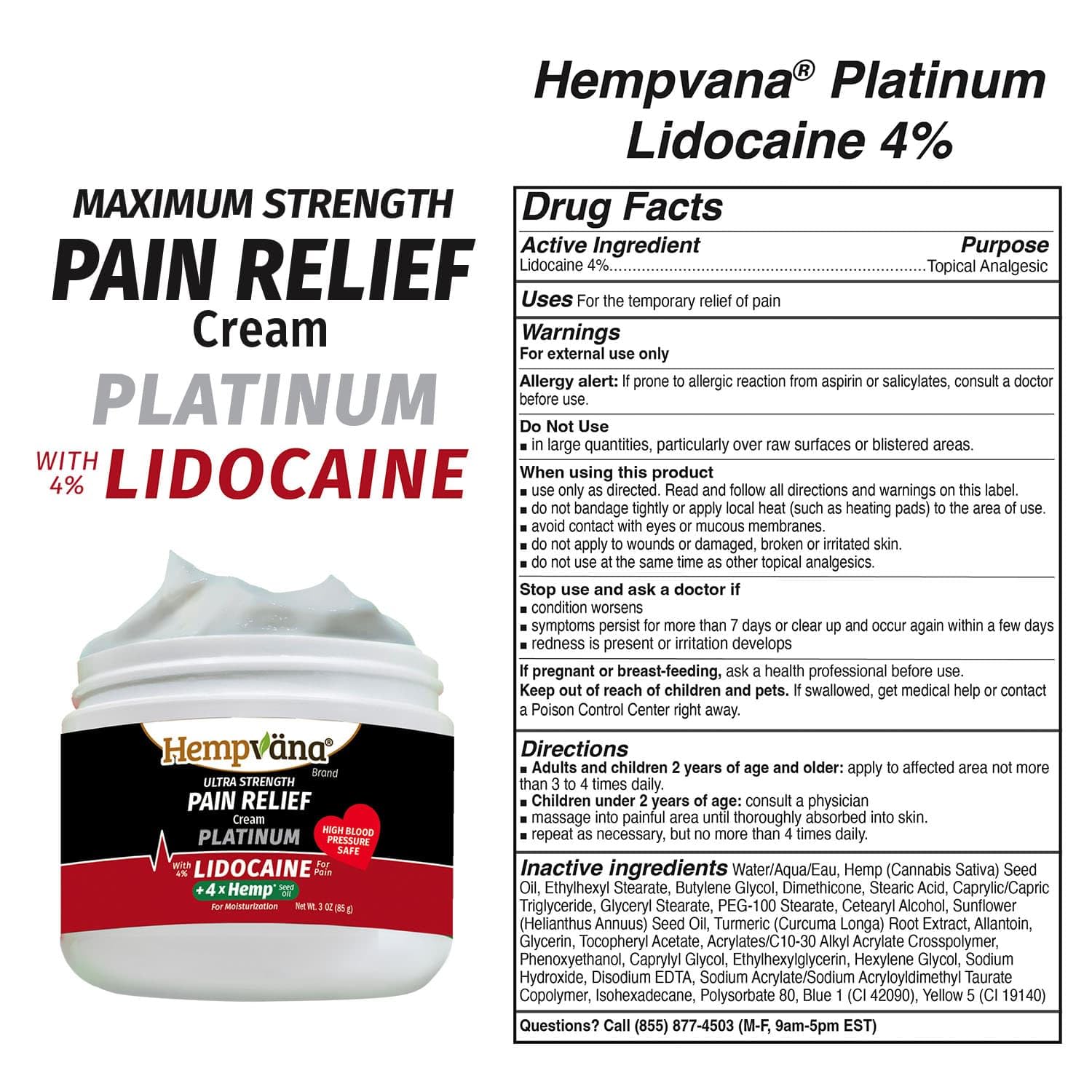 Hempvana Platinum Lidocaine Ultra-Strength Relief Cream, 4X Hemp, Numbs Aggravated Nerves, Long-Lasting Relief for Back, Knees, Shoulders & More. AS SEEN ON TV. Odor-Free, Non-Greasy. Works Fast — Amazon image 5