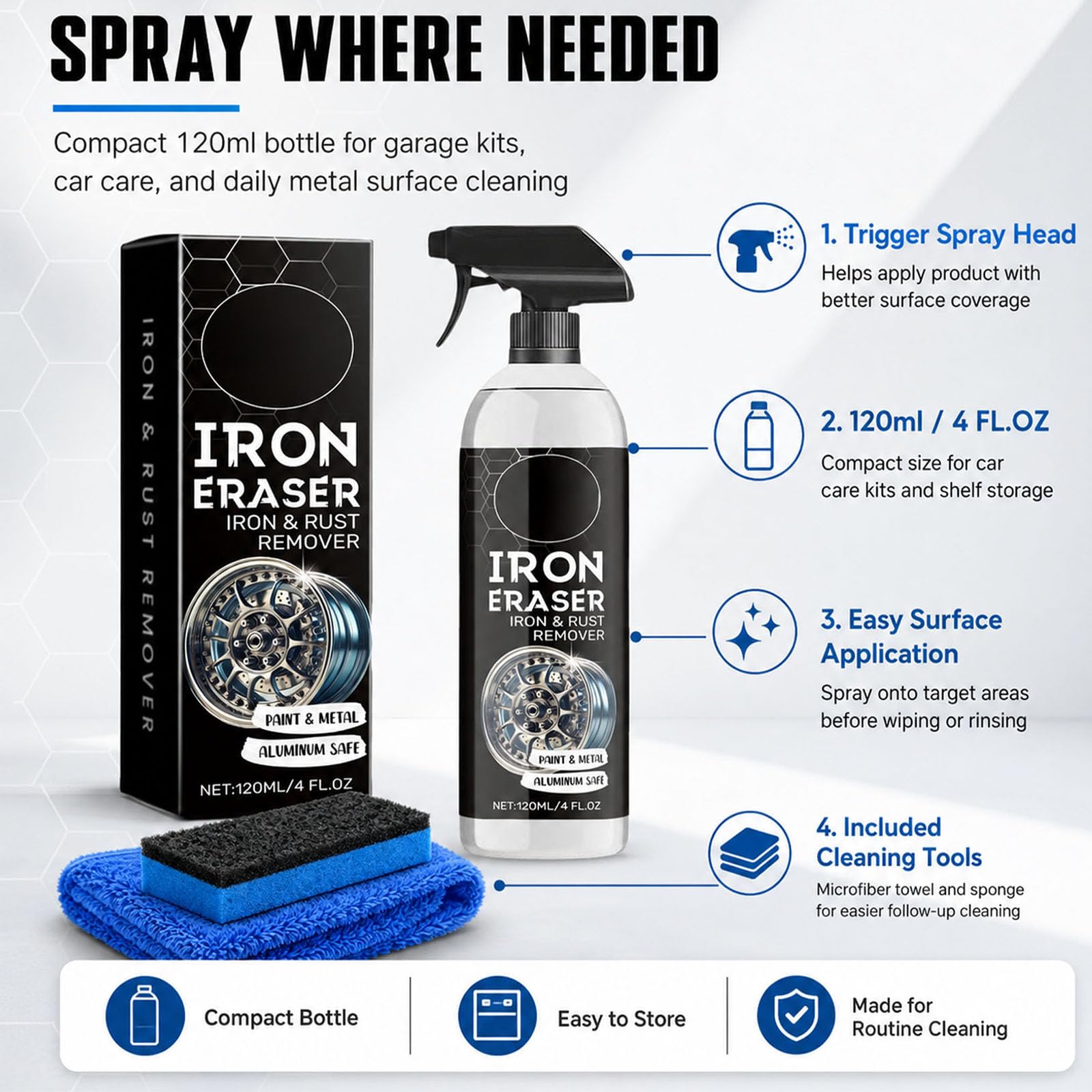 Iron Eraser Iron And Rust Remover for Car Wheels, Paint, Brake Dust, and Metal Surface Cleaning (2Pcs)