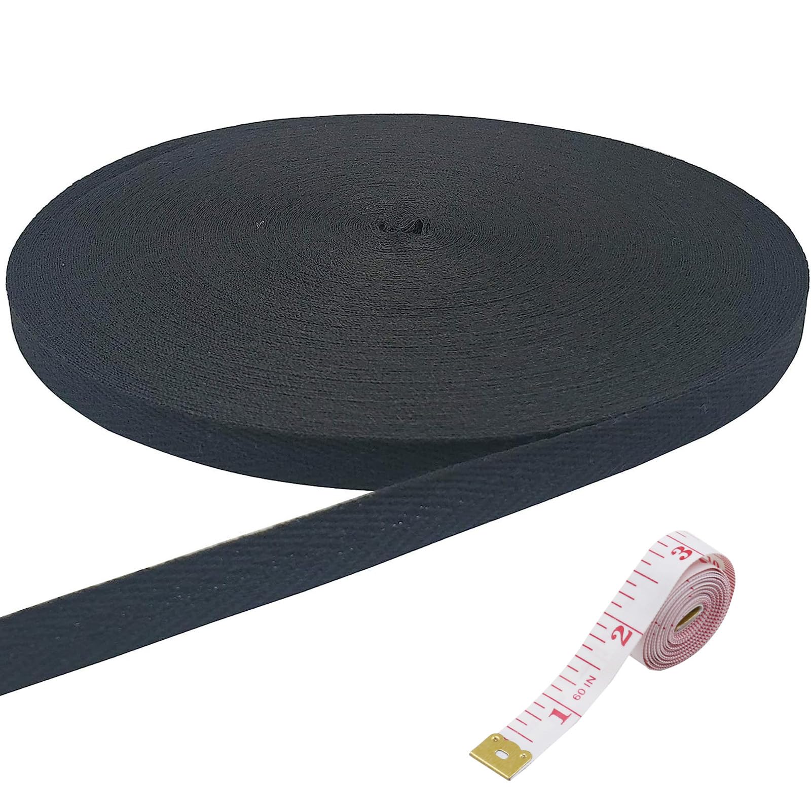15mm 50 m Cotton Webbing, Cotton Tape Bias Binding Herringbone Tape Cotton Webbing Tape for Sewing Dressmaking Alterations Craft Apron (Black)