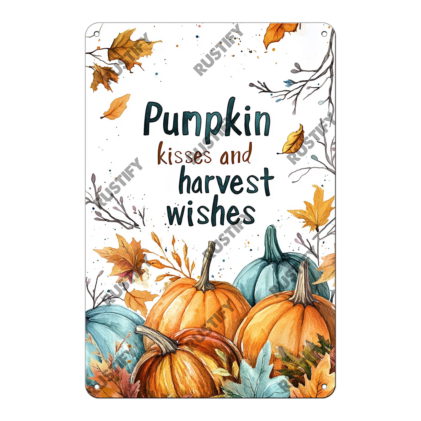 Anceky Metal Tin Sign Retro Pumpkin Kiss And Harvest Blessing Thanksgiving Day Tin Sign Wall Decor for Bar Cafe Outdoor Window Garage 12×8 Inch