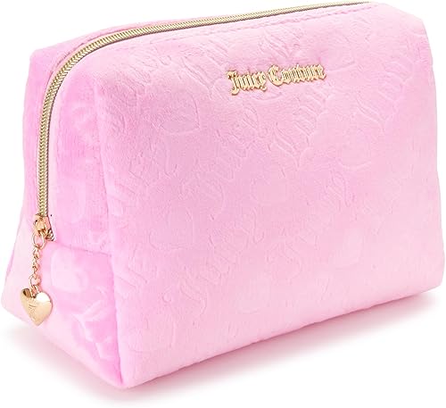 Juicy Couture Bolsa De Maquillaje Rosa Cosméticos Organizador De Viaje Esenciales Con Cremallera Superior Cuña Velour Heart