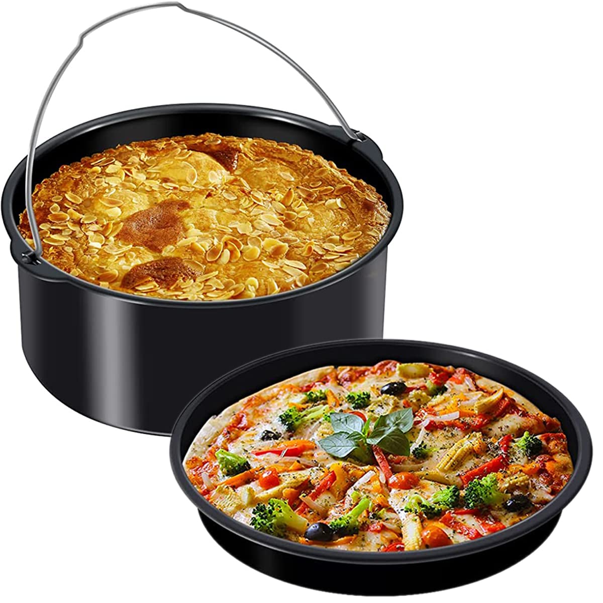 Tonneau à gâteau et moule à pizza, moule à gâteau rond, accessoires de friteuse à air général de 15,2 cm, moule à gâteau avec poignées, accessoires de friteuse à air, moule de