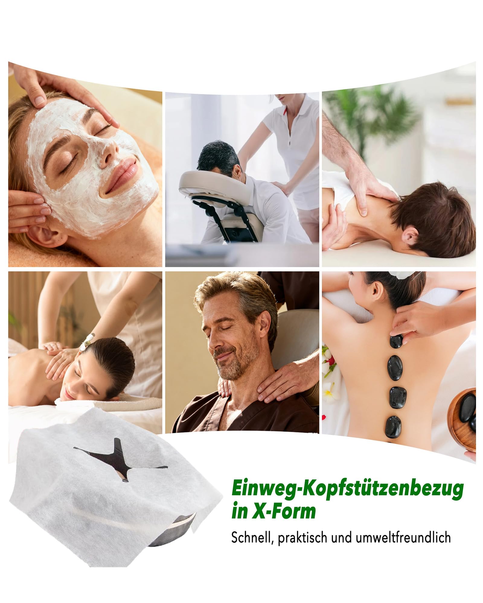 Einweg Nasenschlitztücher Massageliege 600 Stück: Weiche Vliesstoff Kopfauflagen 40x40cm für Massagetisch und Kosmetikbank für Therapeuten und Kosmetikerinnen zur hygienischen Kundenbetreuung