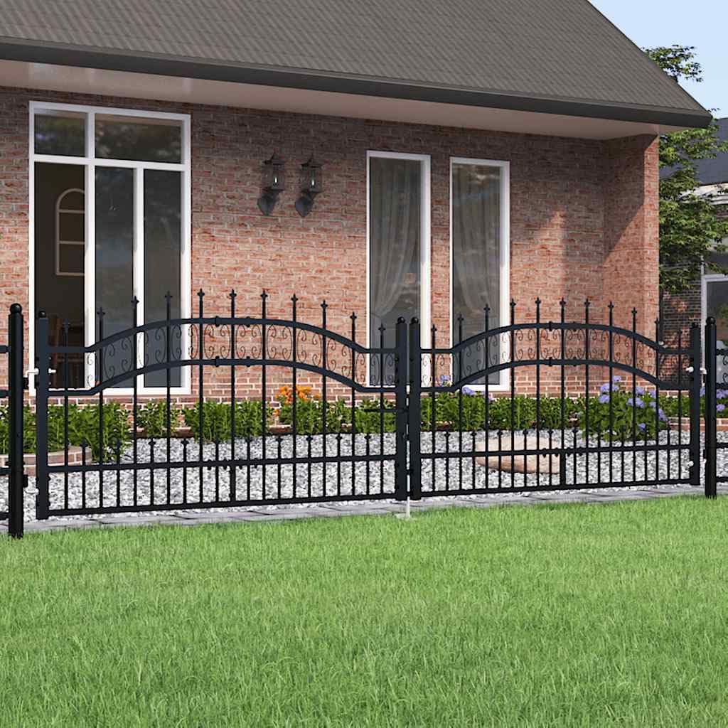Kampa do bramy ogrodowej z grotem włóczni, czarna, 302 x 78 cm, ze stali malowanej proszkowo, wytrzymałe poziome rozpórki, szybkie zapięcie z 3 kluczami, łącznie z instrukcją montażu