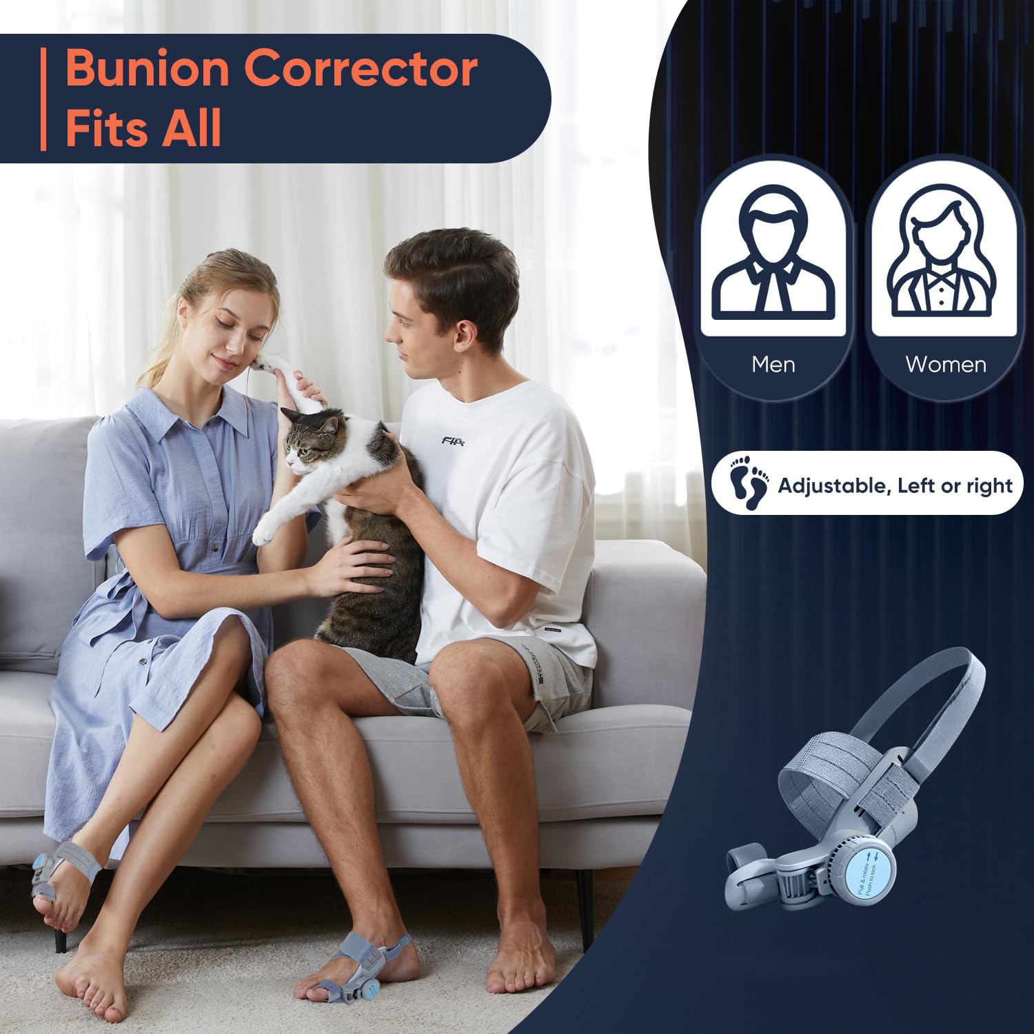 Ballenzeh-Korrektor für Damen und Herren, verstellbarer Knauf, Dual-Action-Ballenzeh-Schiene mit Silikon-Pad, orthopädischer Zehenstrecker & Separator für Hallux Valgus, passend für linke/rechte