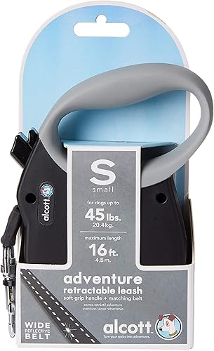 Miniatura 2 de Alcott Adventure - Correa de cinturón reflectante retráctil de 16 pies, pequeña para perros de hasta 45 libras, color negro con mango de agarre