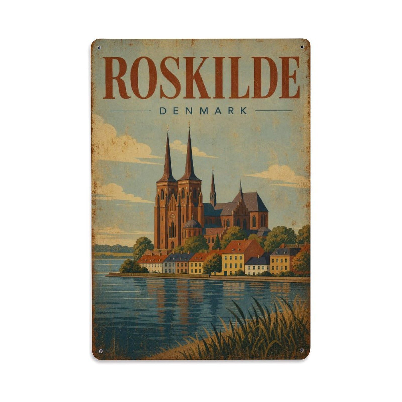 Metal Tin Sign Retro Travel Denmark Roskilde