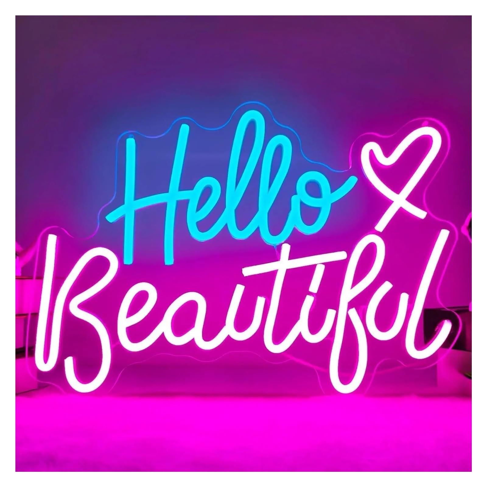 LEMST Sign Lamp Hello Beautiful Neon Sign Dimmable Light USB Powered for Room Home Wedding Engagement Birthday Party Beauty Salon Decor 38cmx27cm