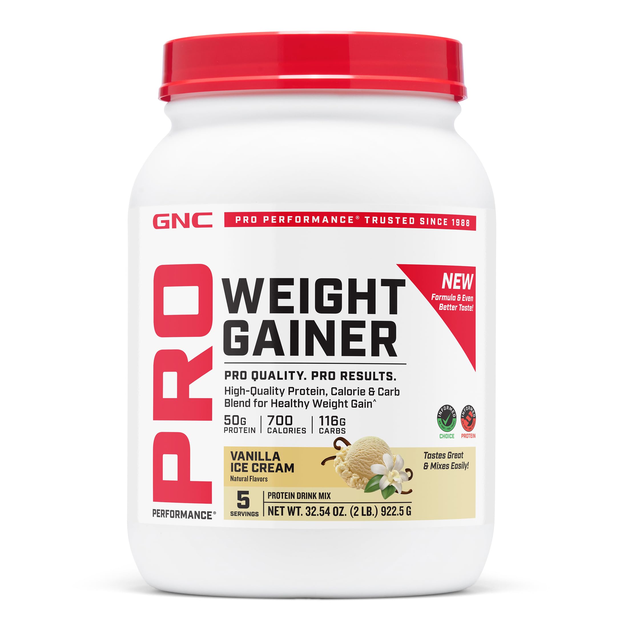 GNC Pro Performance Weight Gainer, Vanilla Ice Cream, 32.5 Oz, 5 Servings
