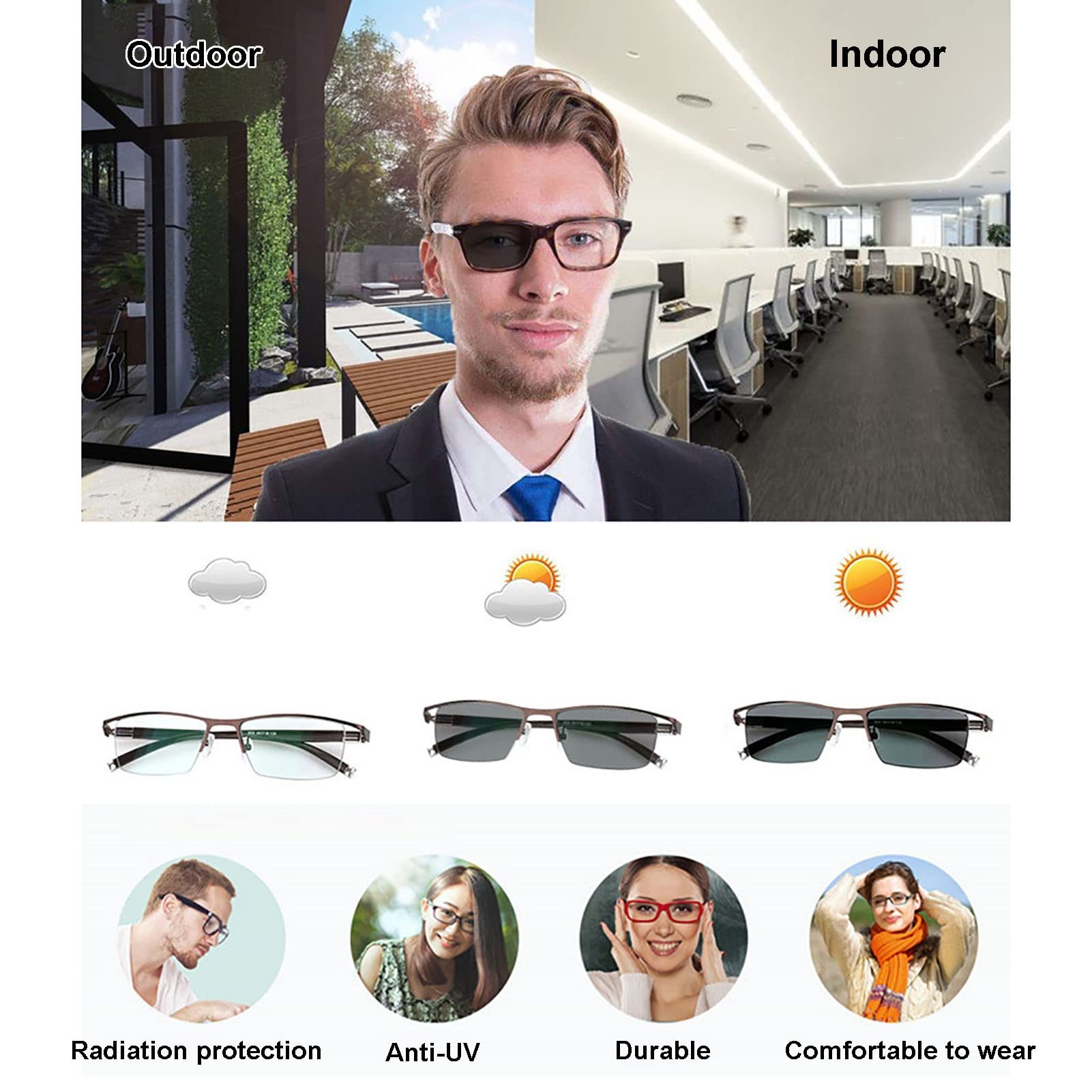 Gafas De Lectura, Gafas Presbicia, Anteojos con Estilo De Uso Dual Lejano Y Cercano Progresivo Anti-Azul, Anteojos Antideslumbrantes/UV, Medio Marco (Color : Black, Size : +2.5)