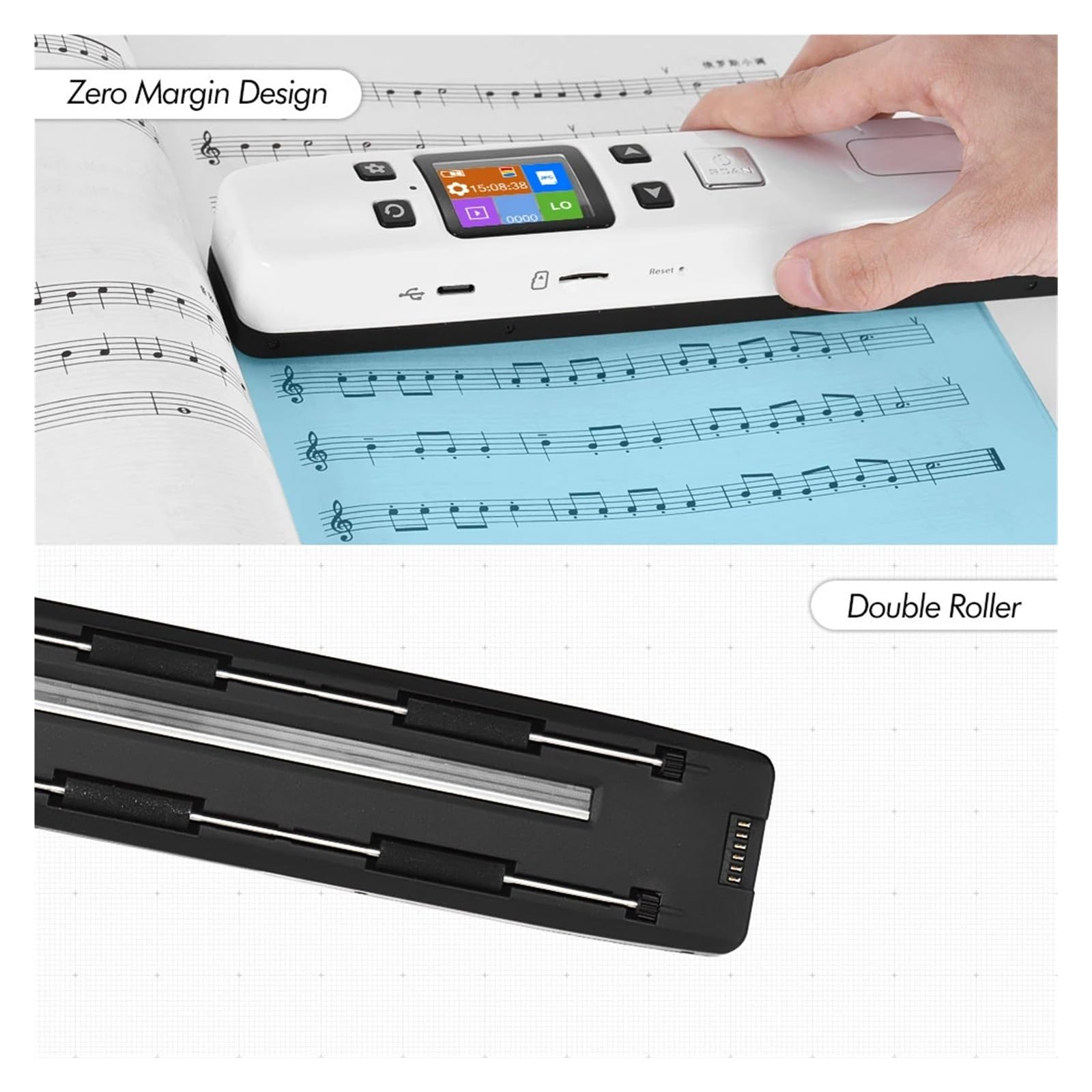 Scanner portatile ad alta velocità Wi-Fi da 1050 DPI for documenti, display LCD in formato A4 JPG/PDF for ricevute e libri aziendali(No WiFi function)